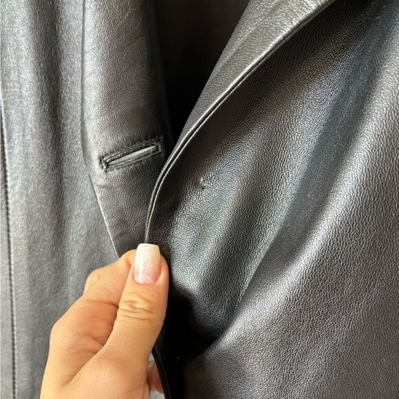 Montone Collection Vera Pelle Leather Black Shirt Blazer Jacket Size L - Picture 7 of 9